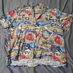 Paradise Found Hawaiian Shirt Men's XL Rayon GM Route 66 GM Corvettes USA VTGG